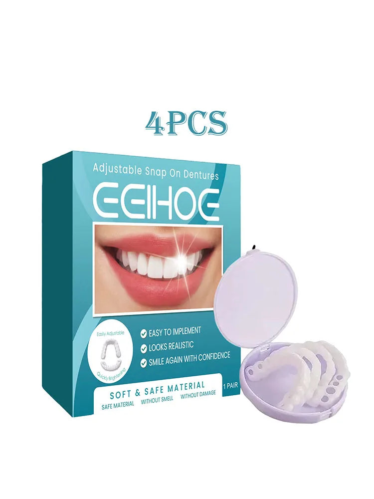 Eelhoe 1pair Instant Perfect Fit Fake Teeth Cover Snap On Whiten Tooth Temporary Perfect Smile Adjustable Dentures Teeth Set