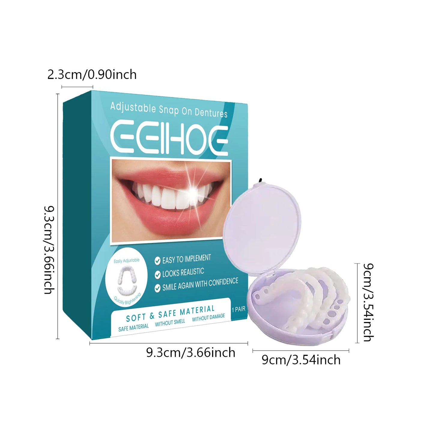 Eelhoe 1pair Instant Perfect Fit Fake Teeth Cover Snap On Whiten Tooth Temporary Perfect Smile Adjustable Dentures Teeth Set