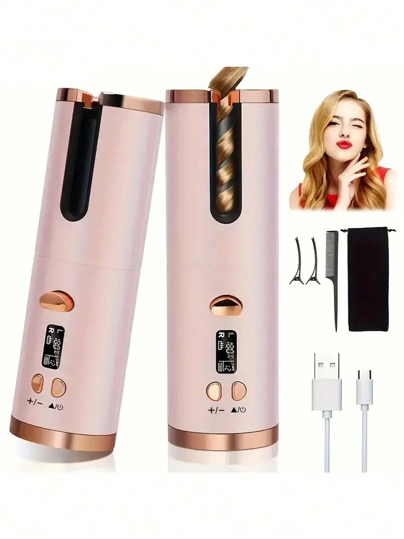 Cordless Automatic Hair Curler With Ceramic Rotating Barrel, 6 Temperature And Timer Settings, Portable And Rechargeable, Fast H