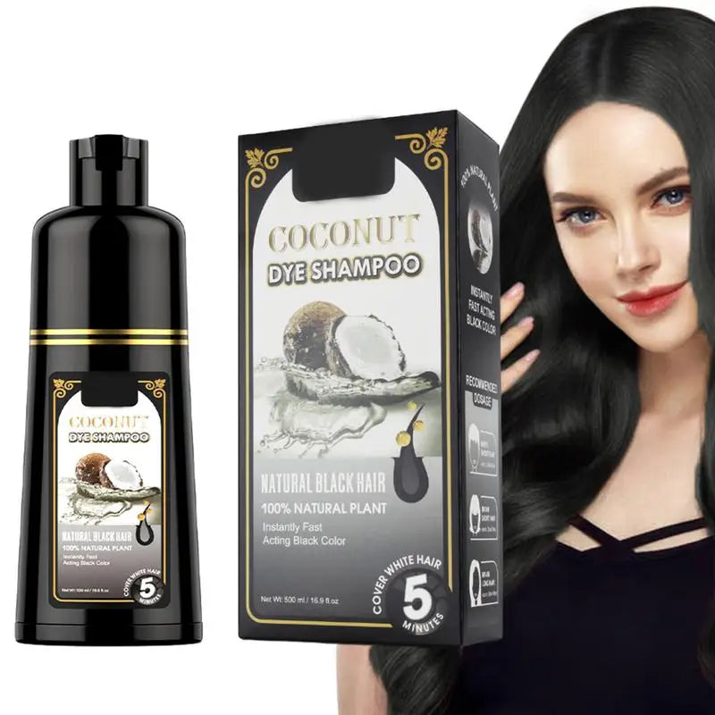 500ml Hair Color Shampoo Black Hair Dye Covering White Hair Shampoo Coconut Ginger Black Hair Dye Fast Hair Dye Cream Styling